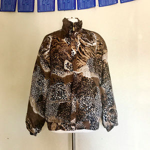 Vintage Animal Print Silk Bomber Jacket